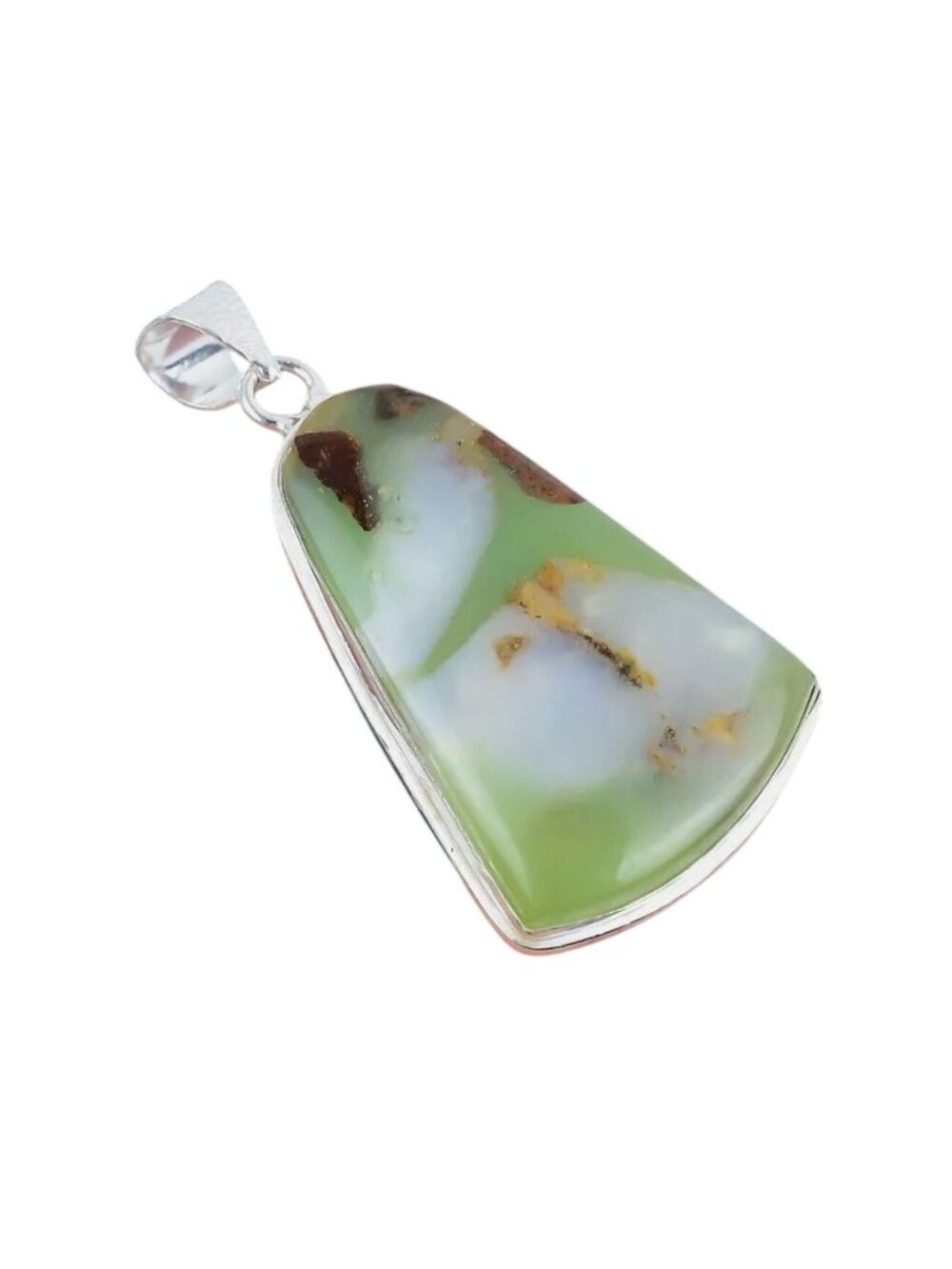 Green & White Bonded Chysoprase Silver Plated Pendant